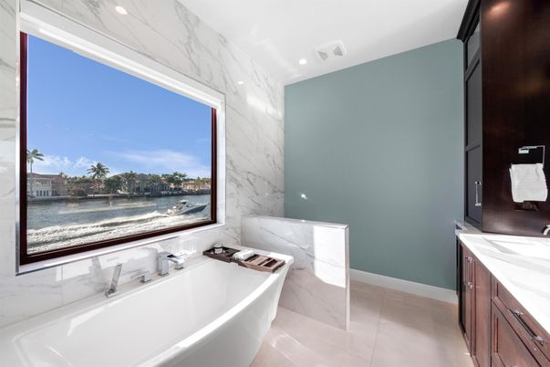 Bathroom, Free Standing Baths, Interior, Marble, Marble Walls, Recessed Lighting
