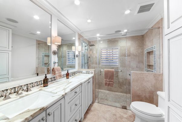 Bathroom, Dual Sink Vanities, Glass Shower, Interior, Recessed Lighting