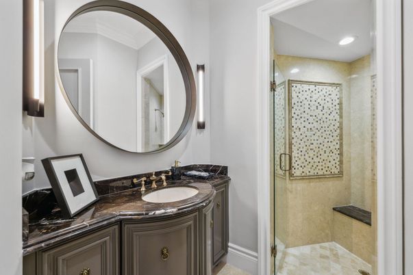 Bathroom, Glass Shower, Interior, Recessed Lighting