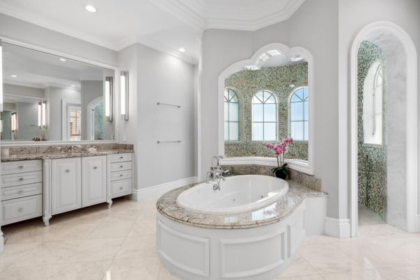 Bathroom, Interior, Marble, Recessed Lighting