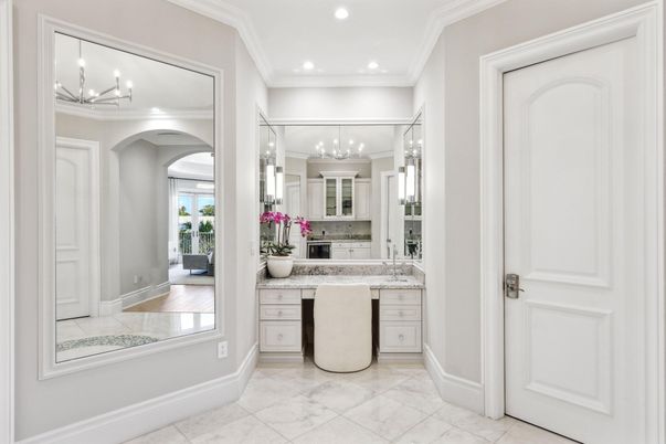 Bathroom, Chandelier, Interior, Marble, Recessed Lighting