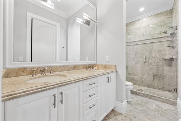 Bathroom, Dual Sink Vanities, Glass Shower, Interior, Recessed Lighting