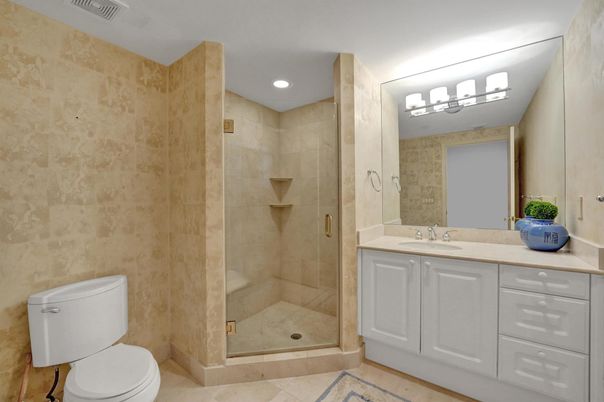Bathroom, Glass Shower, Interior, Recessed Lighting