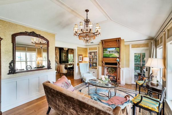 Chandelier, Fireplace, Interior, Living room, Piano, Wood Texture Flooring