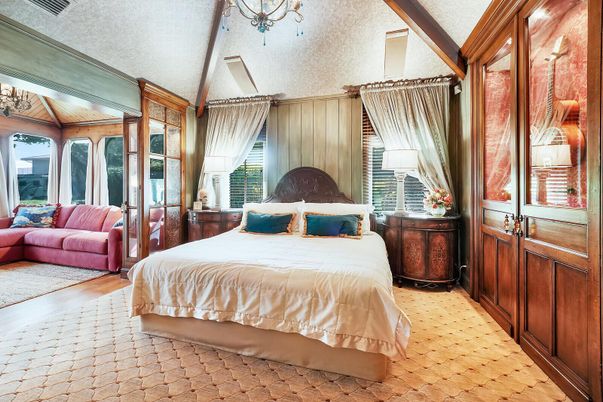 Bedroom, Chandelier, Interior, Wood Texture Flooring