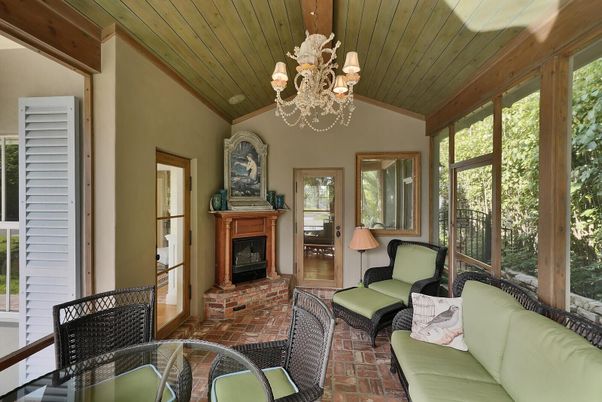 Chandelier, Fireplace, Interior, Wooden Ceilings
