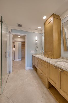 Bathroom, Dual Sink Vanities, Glass Shower, Interior, Recessed Lighting