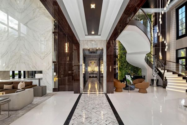 Fireplace, Interior, Living room, Marble, Marble Walls, Recessed Lighting