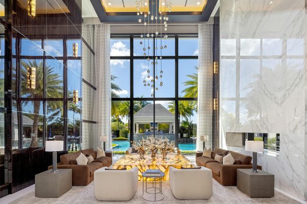 Interior, Living room, Marble Walls, Pendant Lights