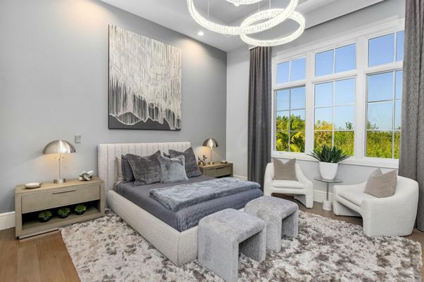 Bedroom, Interior, Pendant Lights, Recessed Lighting, Wood Texture Flooring