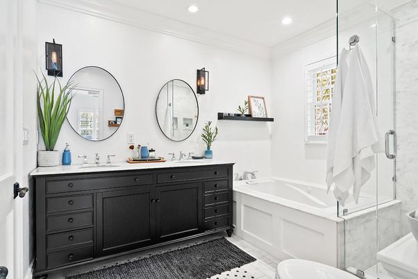 Bathroom, Dual Sink Vanities, Glass Shower, Interior, Recessed Lighting