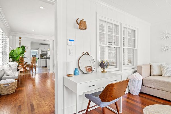 Dining room, Interior, Kitchen, Recessed Lighting, Stainless Steel Appliances, Wood Texture Flooring