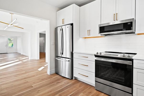 Interior, Kitchen, Stainless Steel Appliances, Wood Texture Flooring