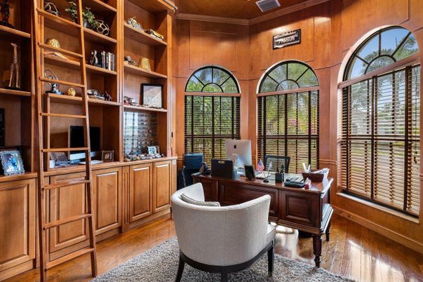 Home Office, Interior, Wood Texture Flooring, Wooden Walls