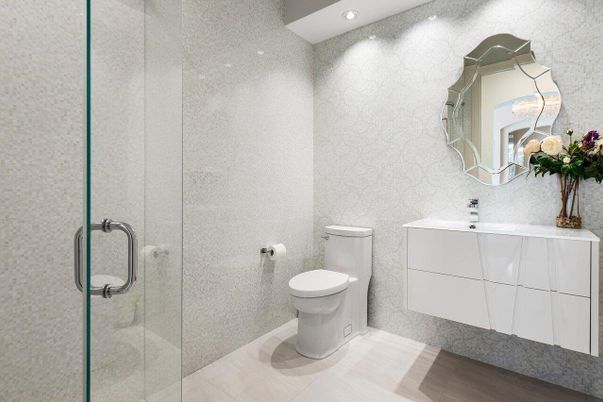 Bathroom, Glass Shower, Interior, Recessed Lighting