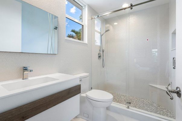 Bathroom, Glass Shower, Interior, Recessed Lighting
