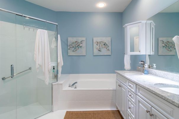 Bathroom, Dual Sink Vanities, Glass Shower, Interior, Recessed Lighting