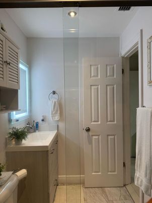 Bathroom, Glass Shower, Interior, Recessed Lighting