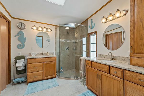 Bathroom, Dual Sink Vanities, Glass Shower, Interior