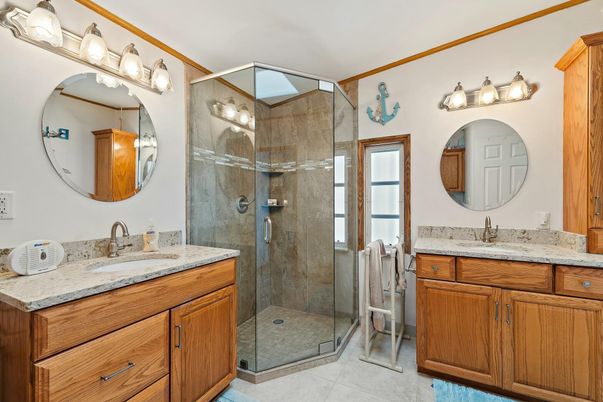 Bathroom, Dual Sink Vanities, Glass Shower, Interior