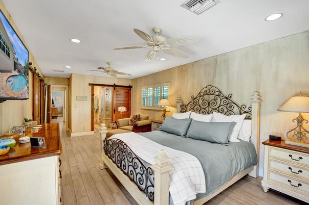 Bedroom, Interior, Recessed Lighting, Wood Texture Flooring, Wooden Walls