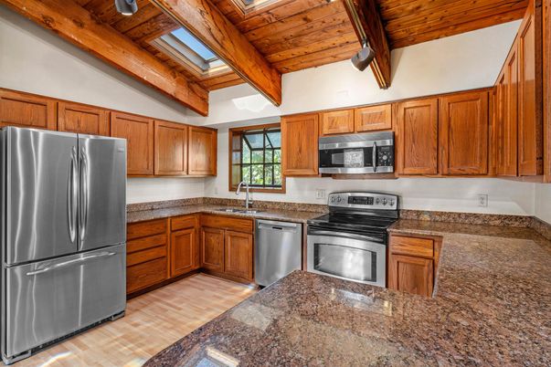 Interior, Kitchen, Stainless Steel Appliances, Wooden Beams, Wooden Ceilings, Wood Texture Flooring