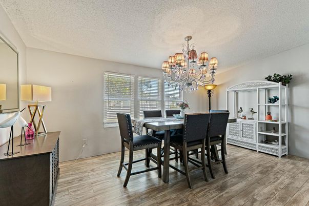 Chandelier, Dining room, Interior, Wood Texture Flooring