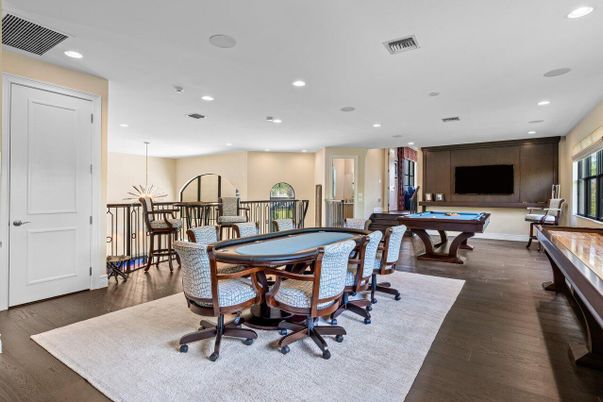 Billiard Table, Game Room, Interior, Recessed Lighting, Wood Texture Flooring