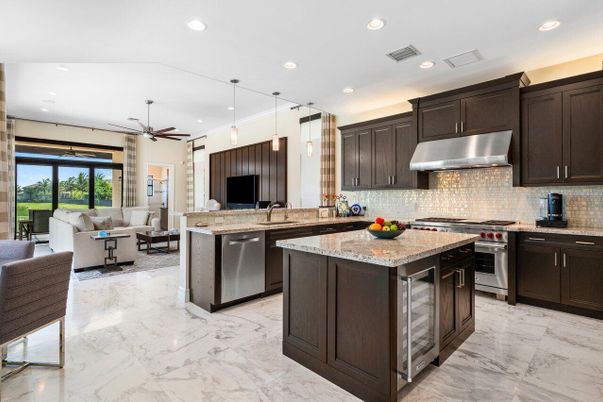 Interior, Kitchen, Living room, Marble, Pendant Lights, Recessed Lighting, Stainless Steel Appliances