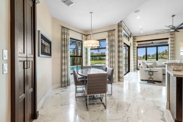 Dining room, Interior, Living room, Marble, Pendant Lights, Recessed Lighting, Water