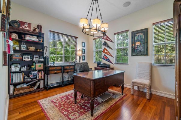 Chandelier, Home Office, Interior, Wood Texture Flooring