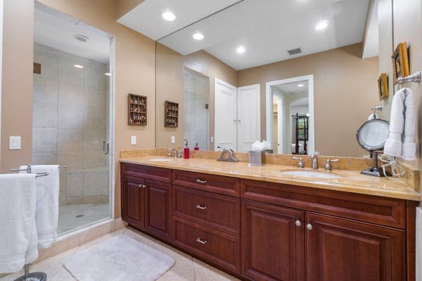 Bathroom, Dual Sink Vanities, Glass Shower, Interior, Recessed Lighting