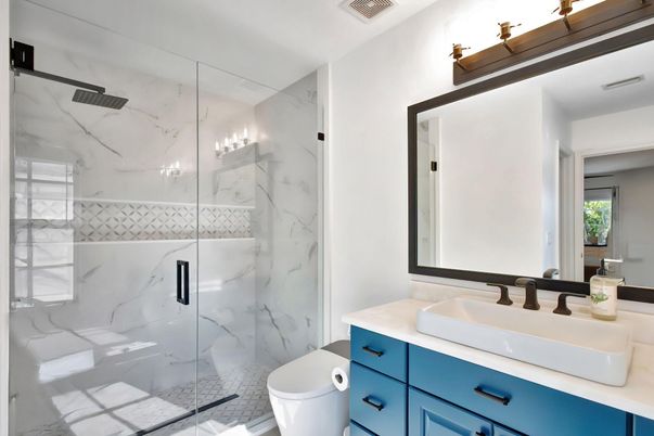 Bathroom, Glass Shower, Interior, Marble Walls
