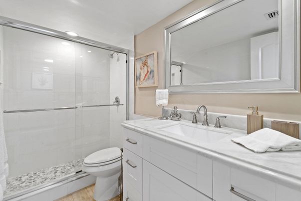 Bathroom, Glass Shower, Interior, Recessed Lighting