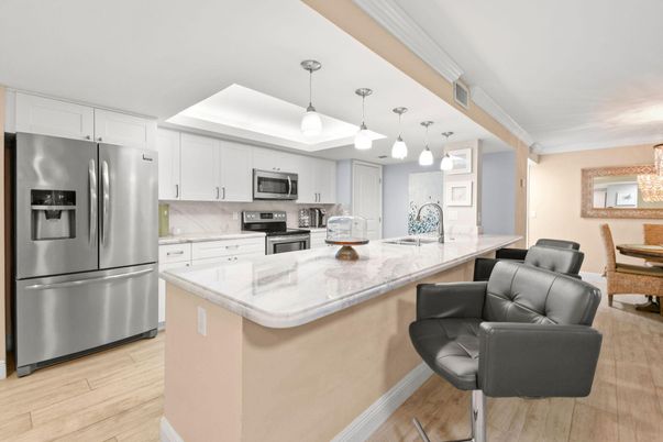 Interior, Kitchen, Pendant Lights, Stainless Steel Appliances, Wood Texture Flooring