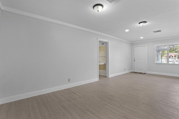 Empty room, Interior, Recessed Lighting, Wood Texture Flooring