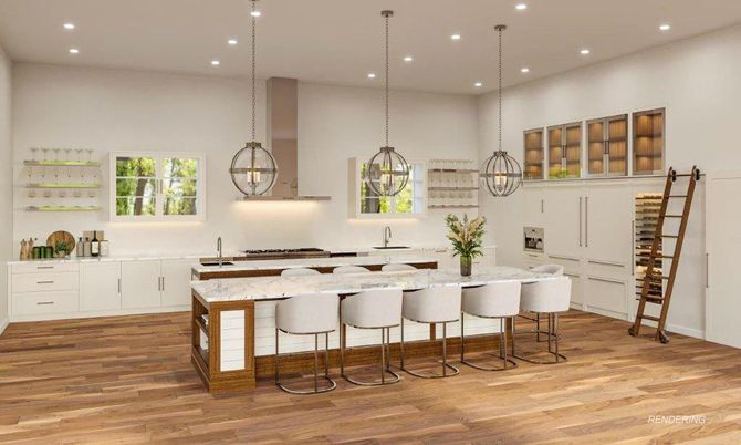 Interior, Kitchen, Pendant Lights, Recessed Lighting, Wood Texture Flooring