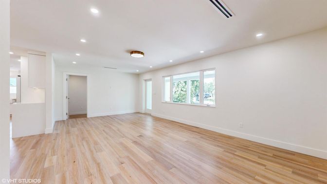 Empty room, Interior, Recessed Lighting, Wood Texture Flooring