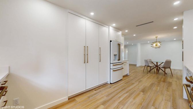 Dining room, Interior, Pendant Lights, Recessed Lighting, Wood Texture Flooring