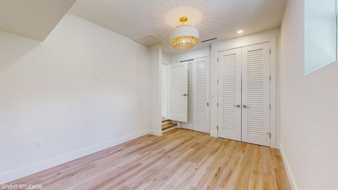 Chandelier, Empty room, Interior, Recessed Lighting, Wood Texture Flooring