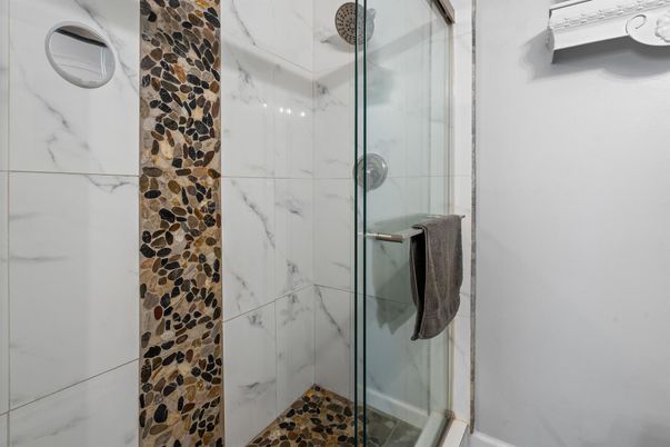 Bathroom, Glass Shower, Interior, Marble Walls