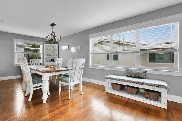Dining room, Interior, Pendant Lights, Wood Texture Flooring