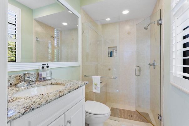 Bathroom, Glass Shower, Interior, Recessed Lighting