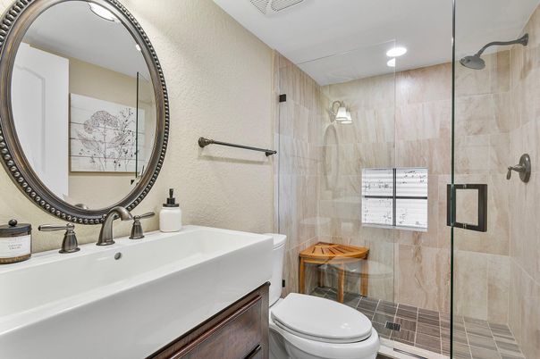 Bathroom, Glass Shower, Interior, Recessed Lighting