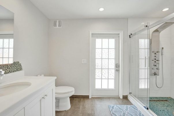 Bathroom, Glass Shower, Interior, Recessed Lighting