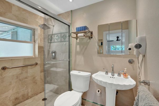 Bathroom, Glass Shower, Interior, Recessed Lighting