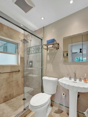 Bathroom, Glass Shower, Interior, Recessed Lighting