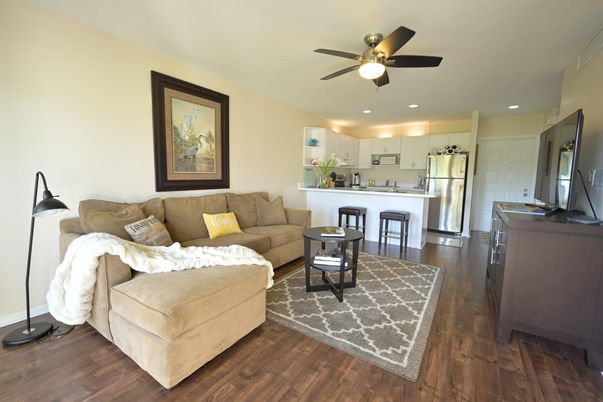 Interior, Kitchen, Living room, Recessed Lighting, Stainless Steel Appliances, Wood Texture Flooring