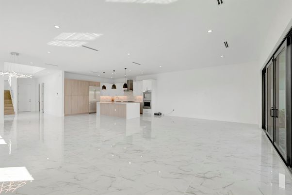 Interior, Kitchen, Marble, Pendant Lights, Recessed Lighting, Stainless Steel Appliances