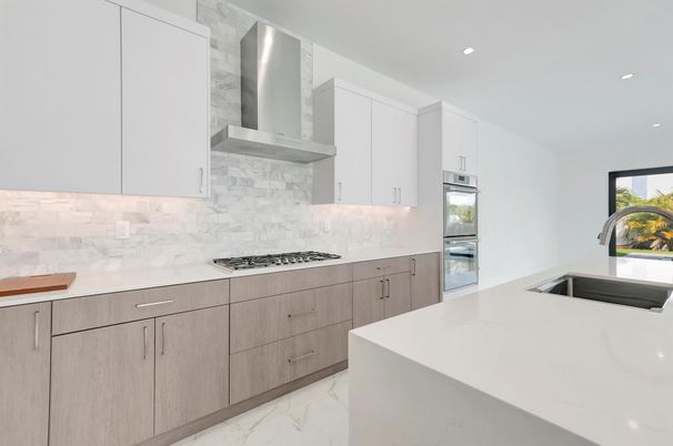 Interior, Kitchen, Marble, Recessed Lighting, Stainless Steel Appliances